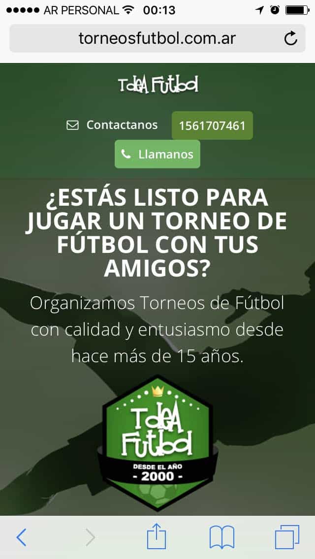landing page mostrando el número de WhatsApp